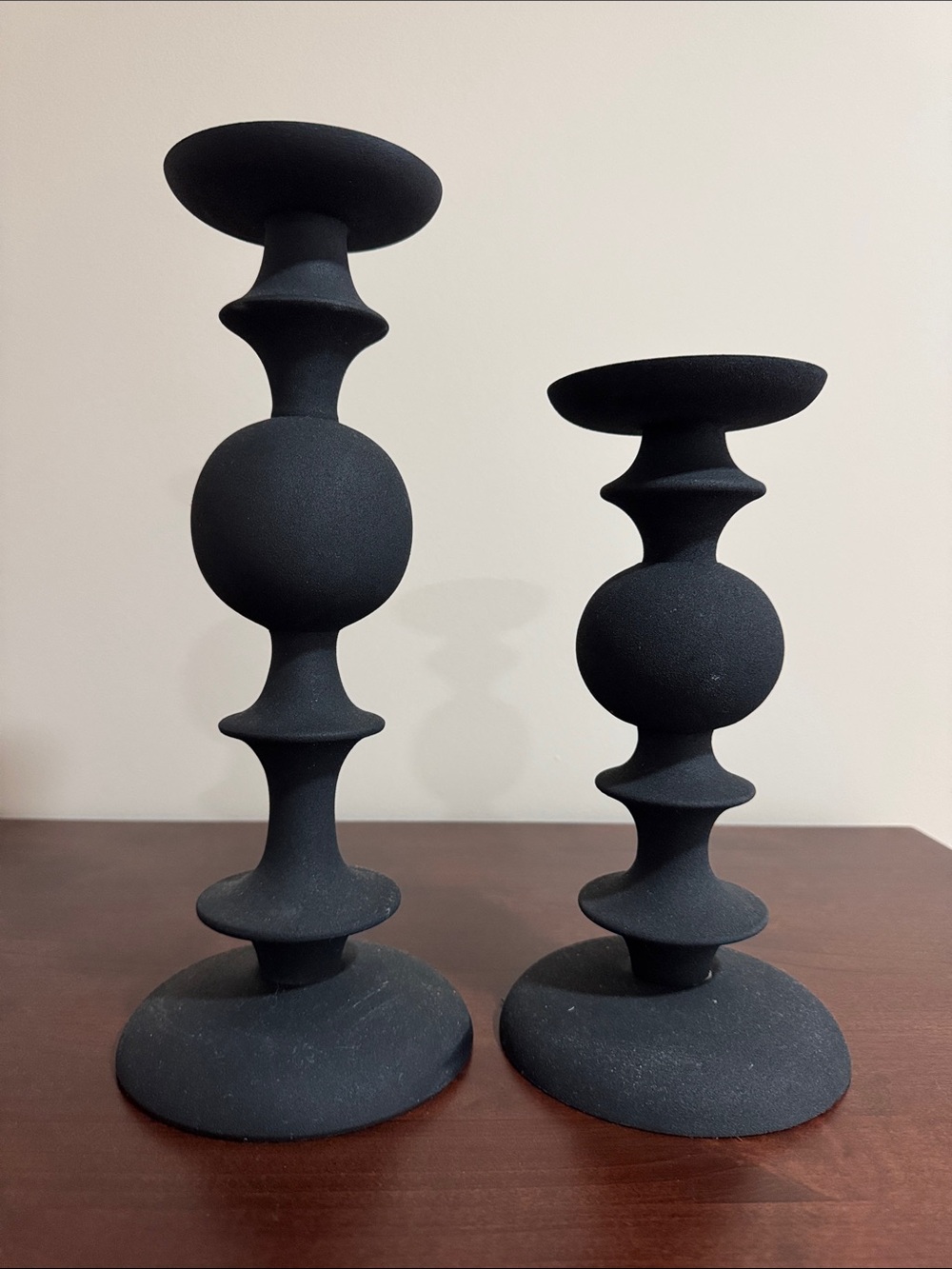Black Cast Iron Sculptural Candle Holders - Set of 2